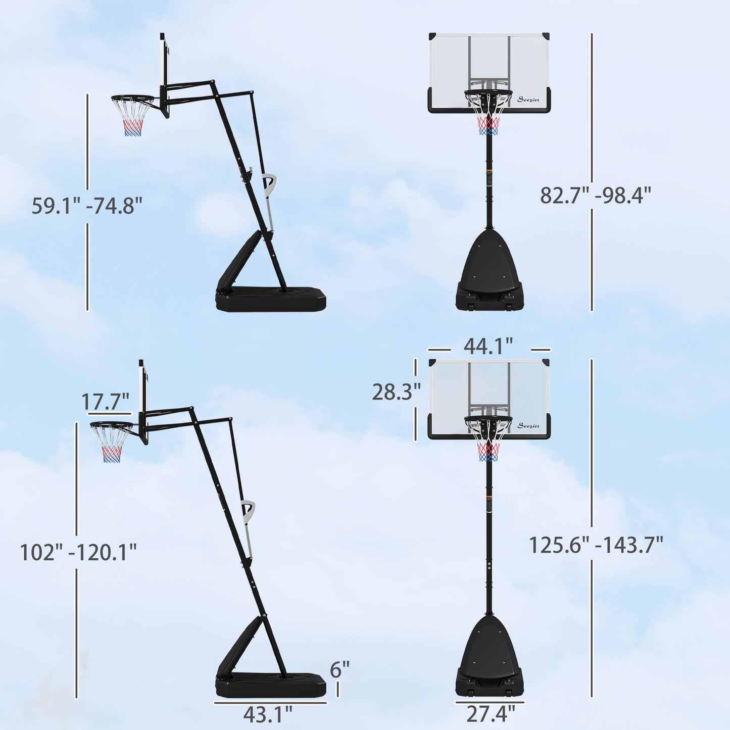 Freestanding Basketball System with 44" Shatterproof Backboard