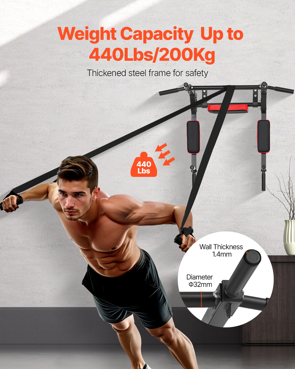 Multifunctional Pull Up Bar, Wall Mounted